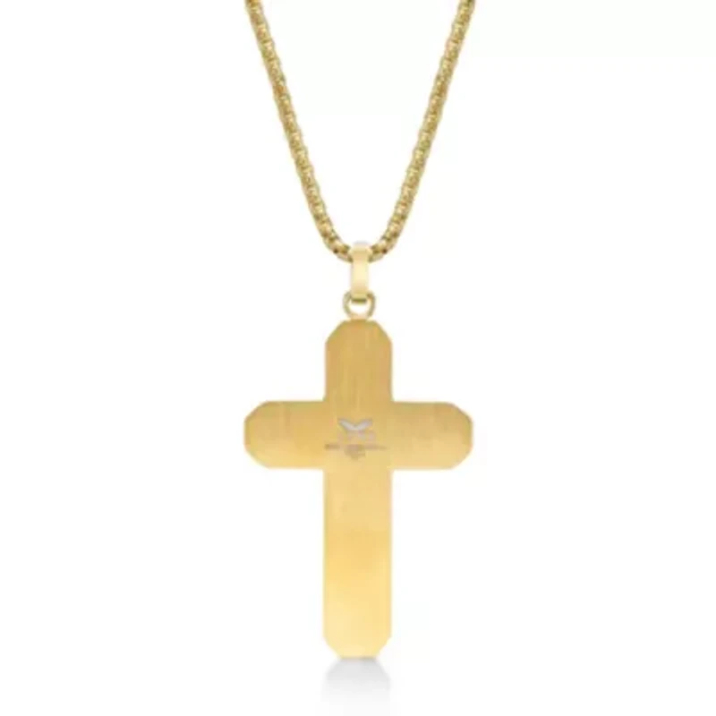 Stainless Steel Cross Pendant with Diamond Accent and Goldtone Ion Plating