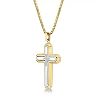 Stainless Steel Cross Pendant with Diamond Accent and Goldtone Ion Plating