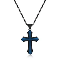 Flared Cross Pendant in Stainless Steel with Black and Blue Ion Plating