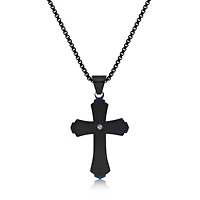 Flared Cross Pendant in Stainless Steel with Black and Blue Ion Plating