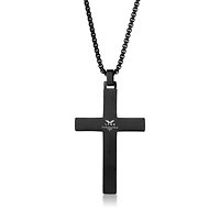 Stainless Steel Cross Pendant with Blue Diamond Accent and Black Ion Plating