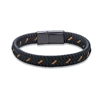 Black Leather Braided Bracelet with Stainless Steel Clasp