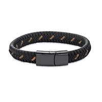 Black Leather Braided Bracelet with Stainless Steel Clasp