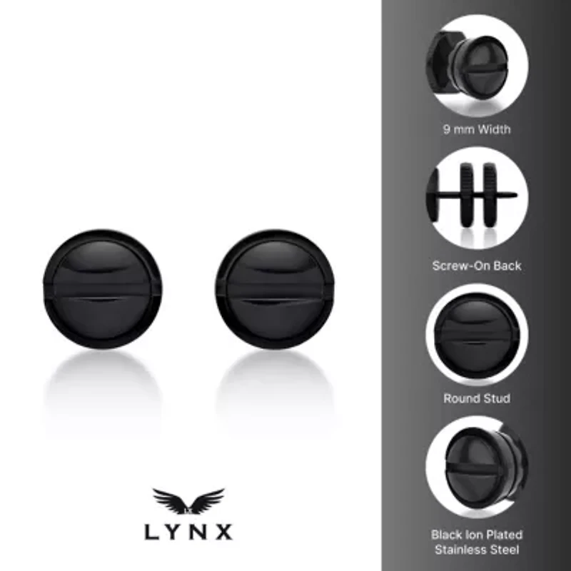 Men's Stud Earrings in Black Ion Plated Stainless Steel