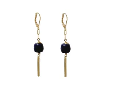 Blue Lapis Bar Drop Earrings