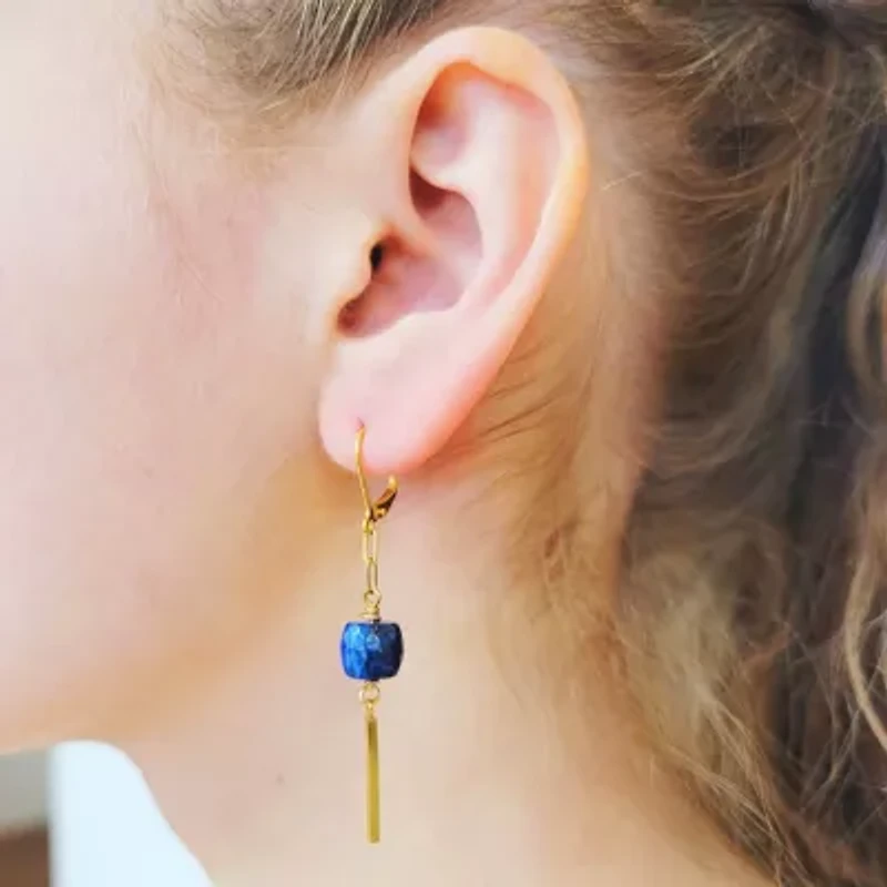 Blue Lapis Bar Drop Earrings