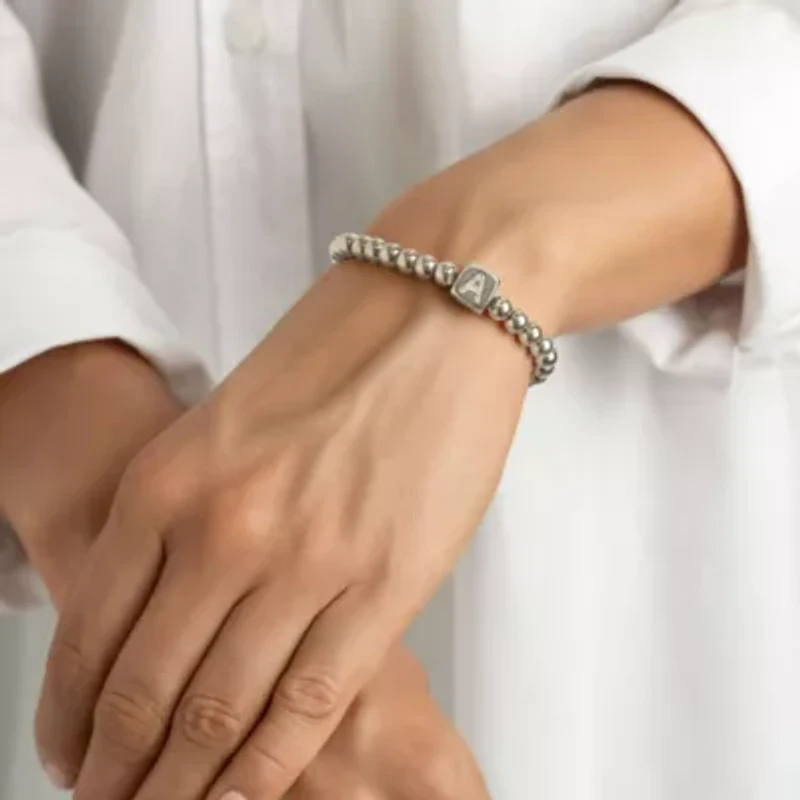 Sterling Silver Plated Initial Cube Stretch Bracelet