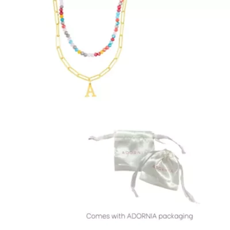 14k Gold Plated Adjustable Layered Color Beads and Paperclip Chain Initial Necklace