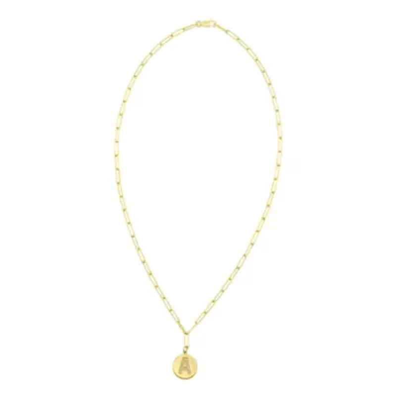Tarnish Resistant 14k Gold Plated Pave Crystal Initial Disc Paperclip Necklace