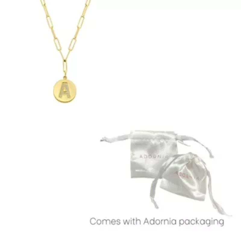 Tarnish Resistant 14k Gold Plated Pave Crystal Initial Disc Paperclip Necklace