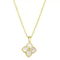 14k Gold Plated White Mother of Pearl Initial Floral Necklace