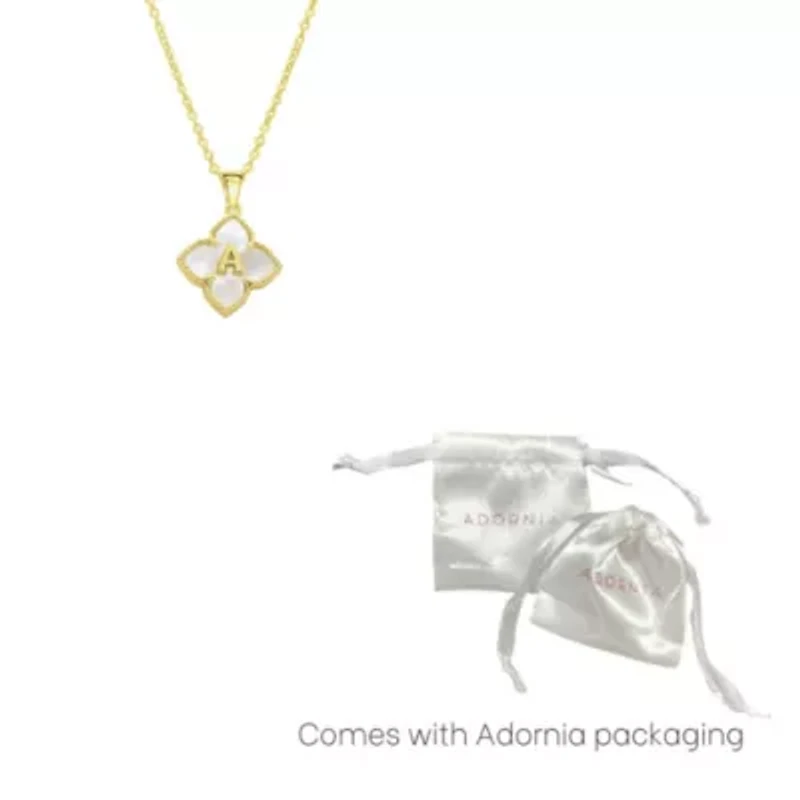 14k Gold Plated White Mother of Pearl Initial Floral Necklace