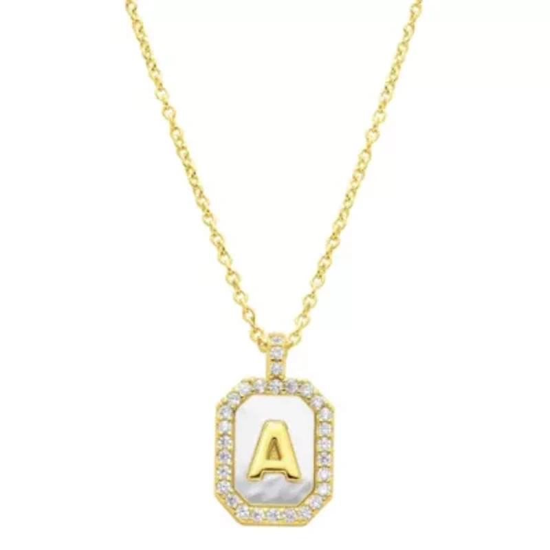 14k Gold Plated White Mother-of-Pearl Initial Tablet Necklace