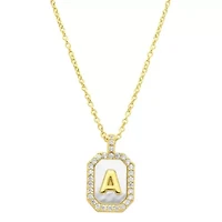 14k Gold Plated White Mother-of-Pearl Initial Tablet Necklace