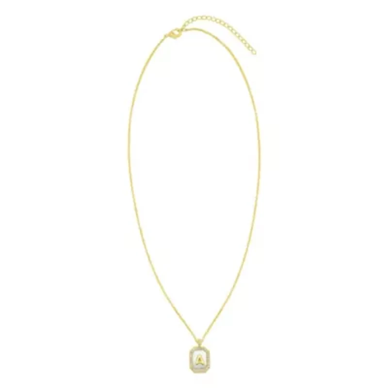 14k Gold Plated White Mother-of-Pearl Initial Tablet Necklace
