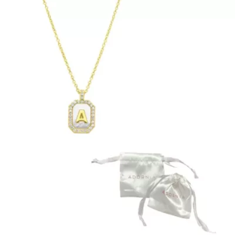 14k Gold Plated White Mother-of-Pearl Initial Tablet Necklace