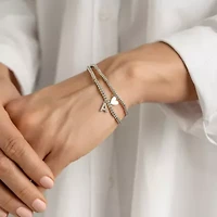 Sterling Silver Plated Stretch Bracelet Set With Mini Crystal Initial