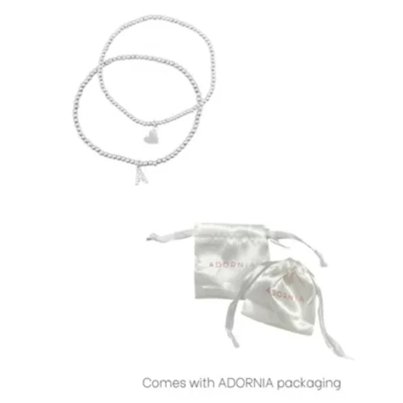 Sterling Silver Plated Stretch Bracelet Set With Mini Crystal Initial