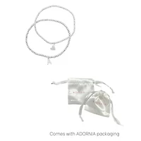 Sterling Silver Plated Stretch Bracelet Set With Mini Crystal Initial