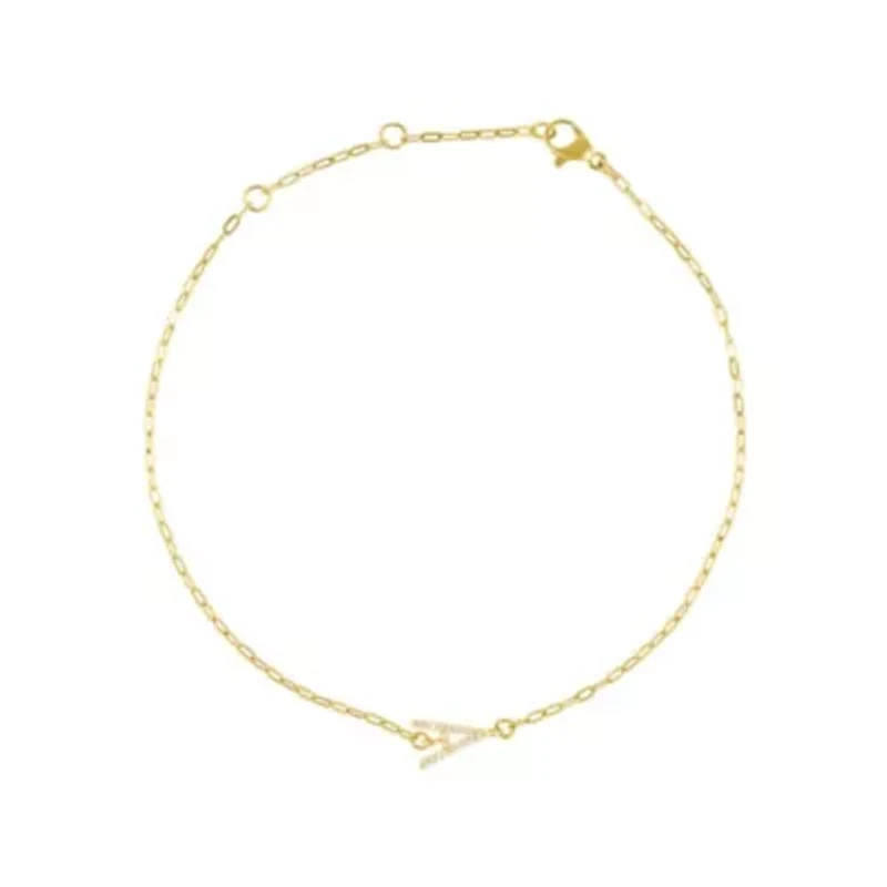 14k Gold Plated Pave CZ Sideways Initial Anklet