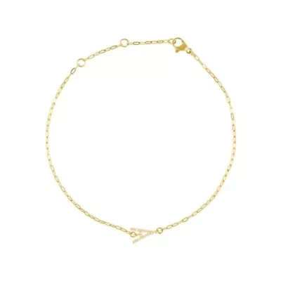 14k Gold Plated Pave CZ Sideways Initial Anklet