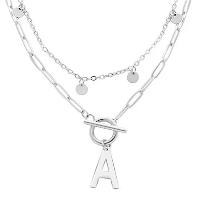 Tarnish Resistant Sterling Silver Plated Confetti And Paperclip Layered Initial Toggle Necklace