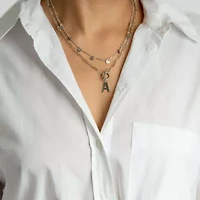 Tarnish Resistant Sterling Silver Plated Confetti And Paperclip Layered Initial Toggle Necklace