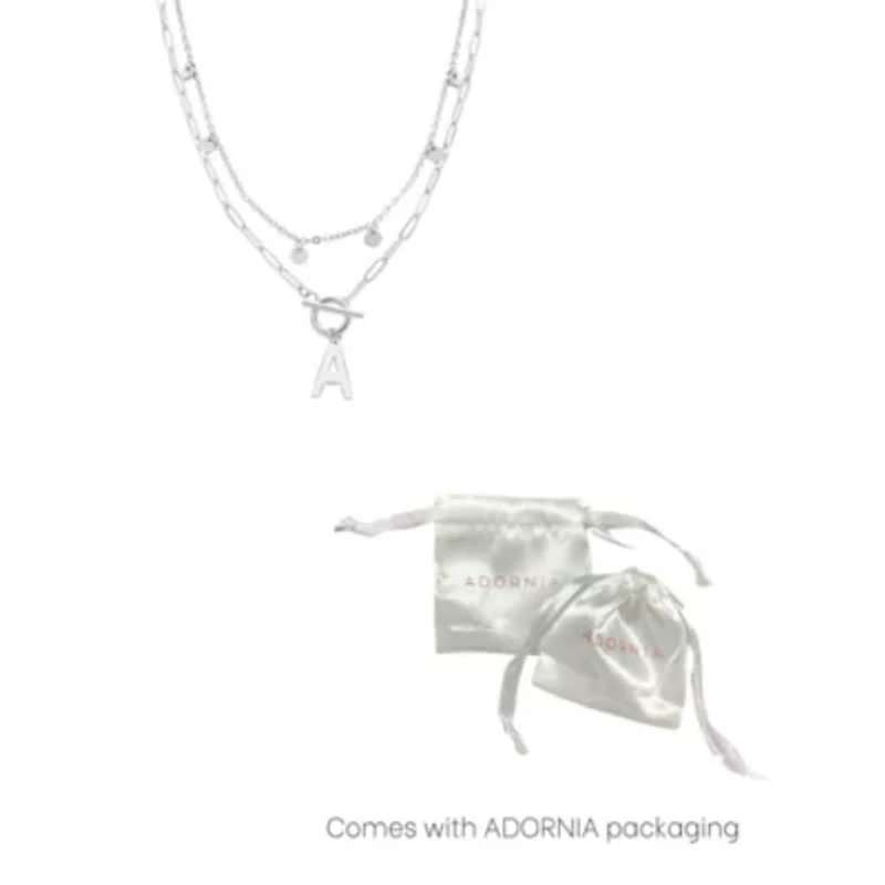 Tarnish Resistant Sterling Silver Plated Confetti And Paperclip Layered Initial Toggle Necklace