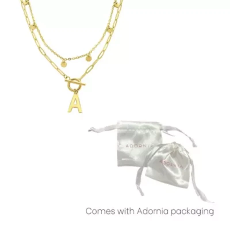 Tarnish Resistant 14k Gold Plated Confetti And Paperclip Layered Initial Toggle Necklace