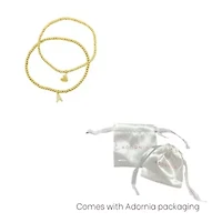 14k Gold Plated Stretch Bracelet Set With Mini Crystal Initial