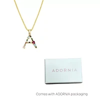 14k Gold Plated Multi Color Stone Initial Necklace