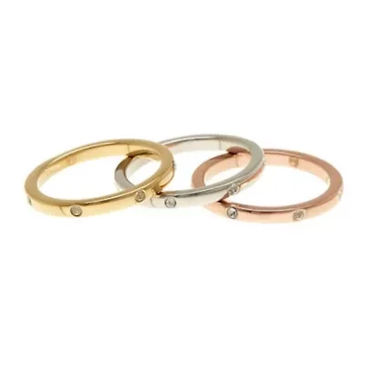 Tarnish Resistant Tri-Color Dotted Eternity Band Set