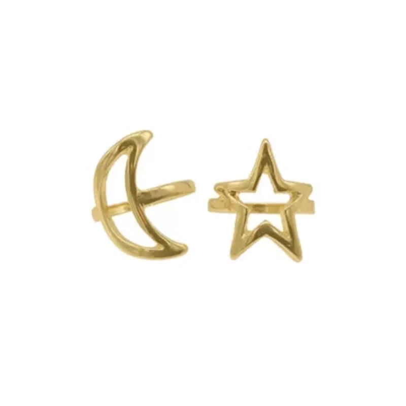 14k Gold Plated Moon and Star Ring Set
