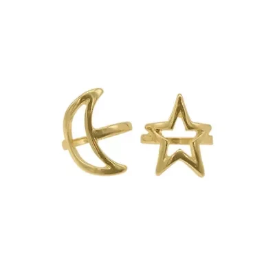 14k Gold Plated Moon and Star Ring Set