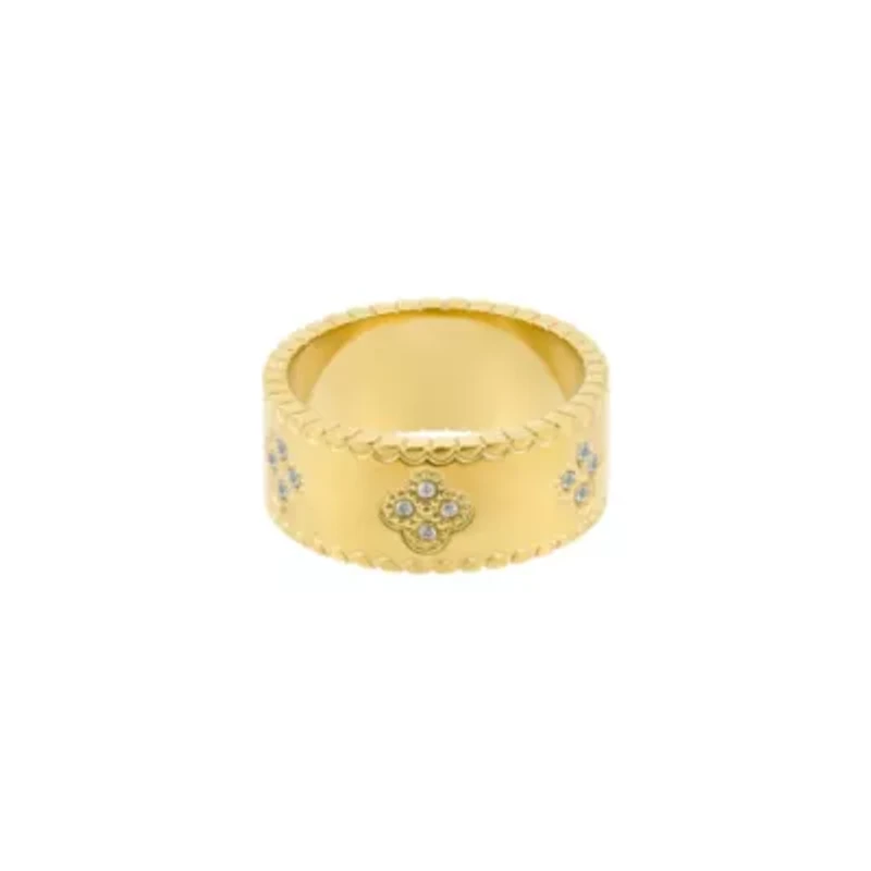 Tarnish Resistant 18k Gold Plated Crystal Clover Band Ring