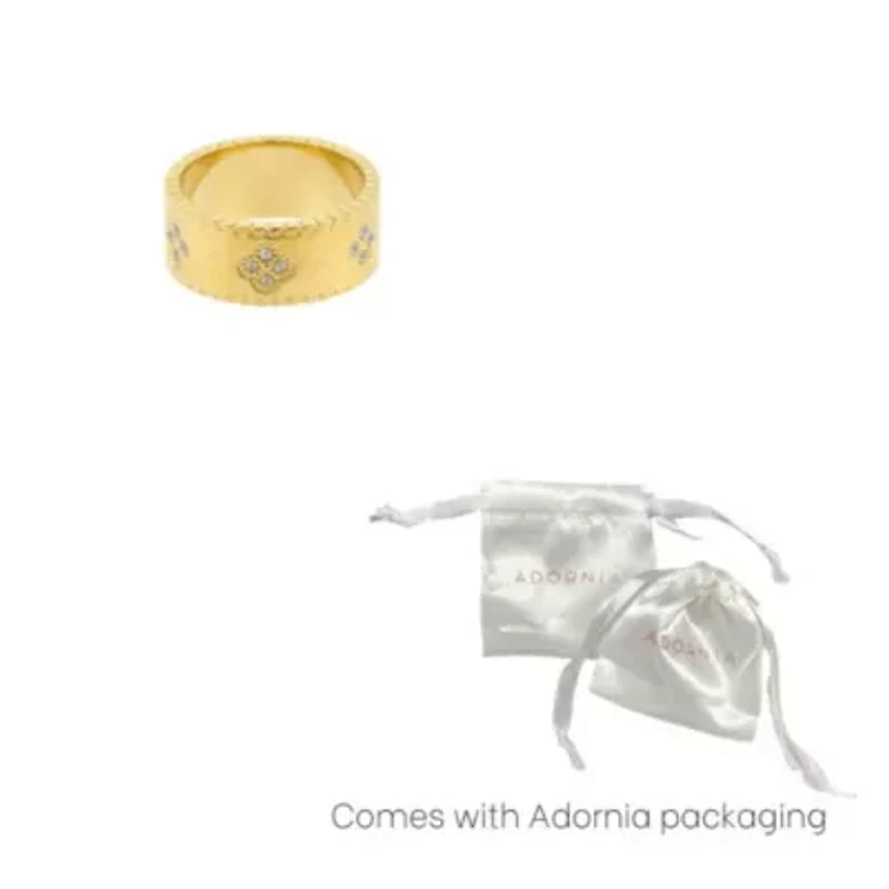 Tarnish Resistant 18k Gold Plated Crystal Clover Band Ring