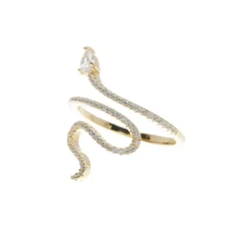 14k Gold Plated Snake Crystal Ring
