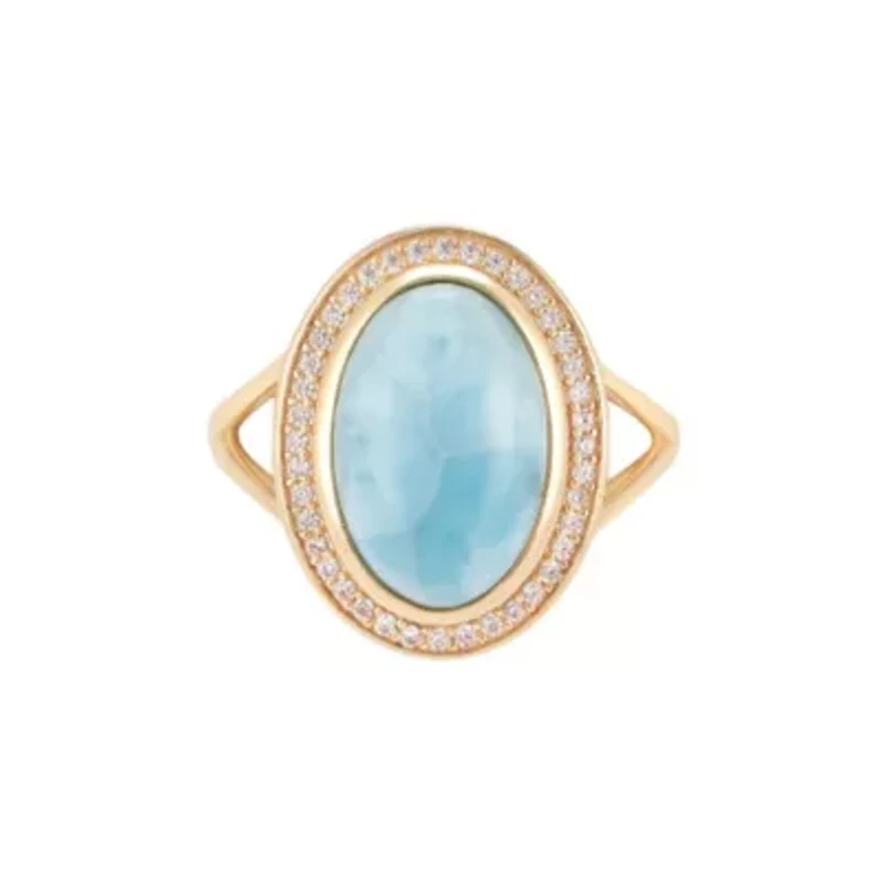 14k Gold Vermeil Larimar Halo Ring