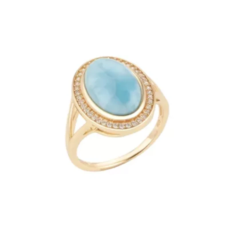 14k Gold Vermeil Larimar Halo Ring