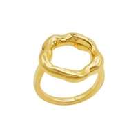 Tarnish Resistant 14k Gold Plated Open Circle Hammered Ring
