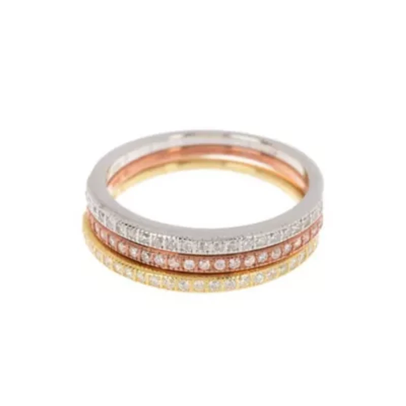 14k Gold and Rhodium Plated Half Eternity Band Set