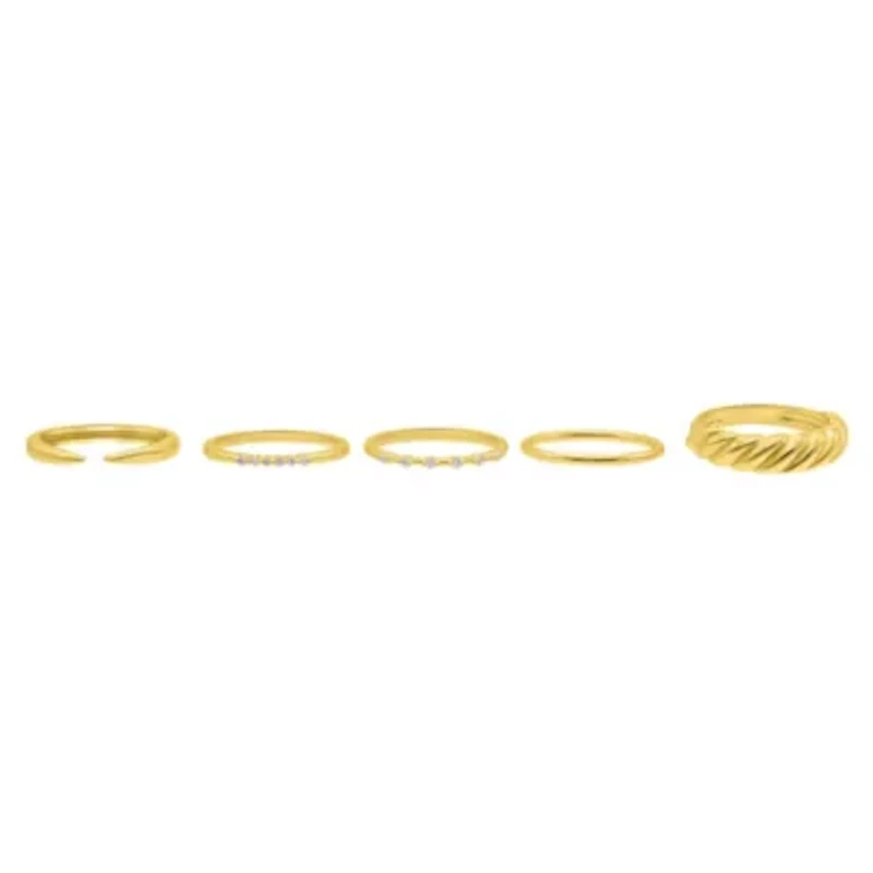 14k Gold Plated Set of 5 Stacking Bands