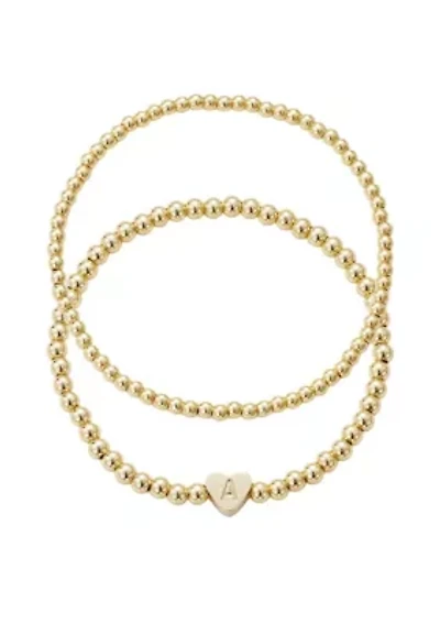 14k Gold Plated Ball Bead Initial Bracelet Set