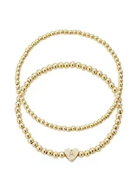 14k Gold Plated Ball Bead Initial Bracelet Set