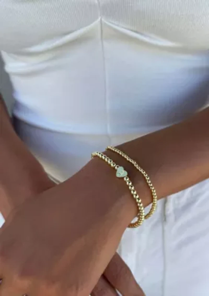 14k Gold Plated Ball Bead Initial Bracelet Set