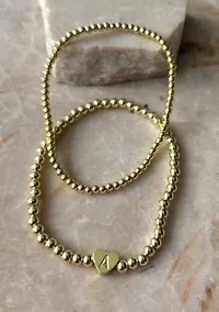 14k Gold Plated Ball Bead Initial Bracelet Set
