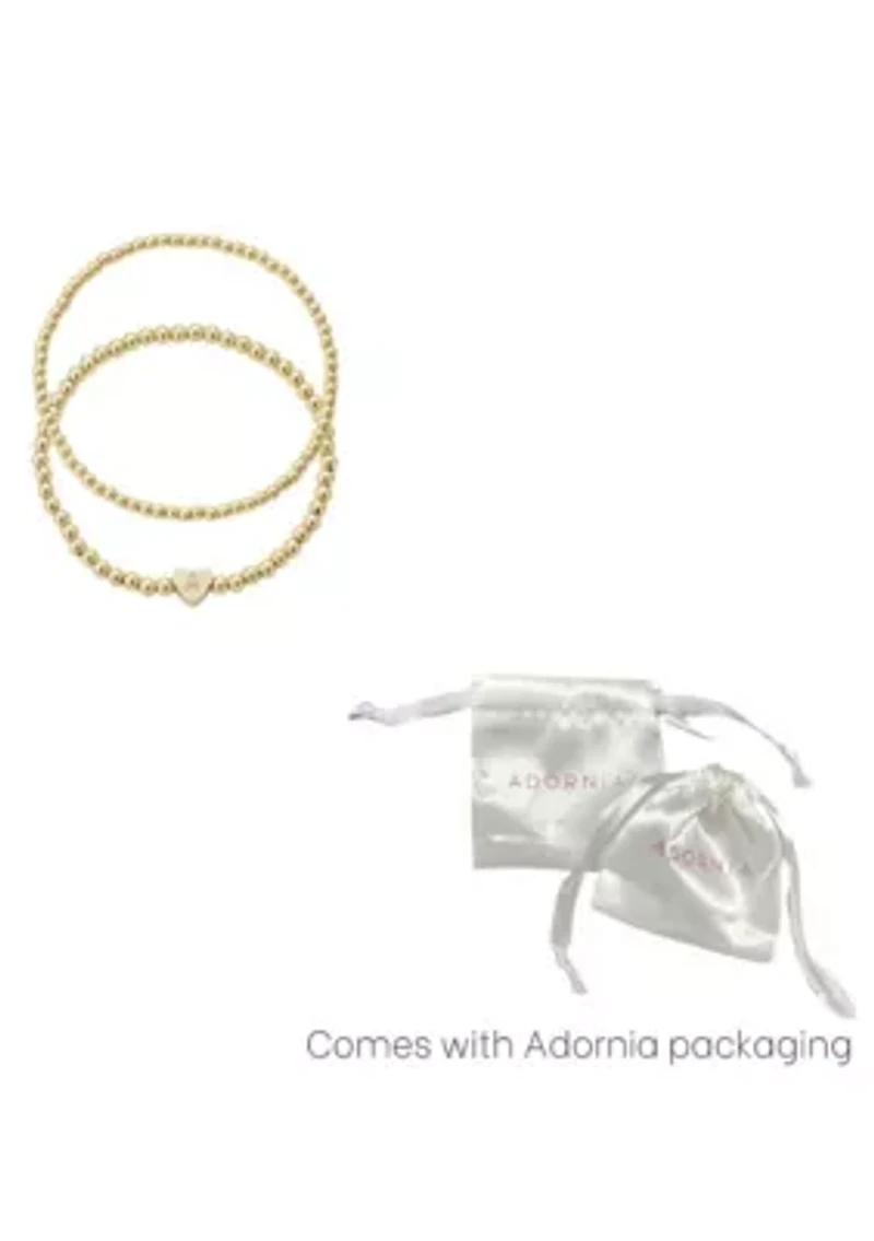 14k Gold Plated Ball Bead Initial Bracelet Set
