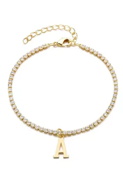 14k Gold Plated Tennis Bracelet with Initial Charm