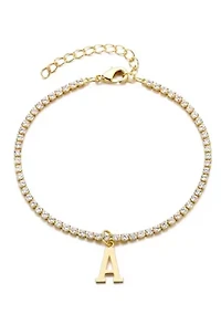 14k Gold Plated Tennis Bracelet with Initial Charm
