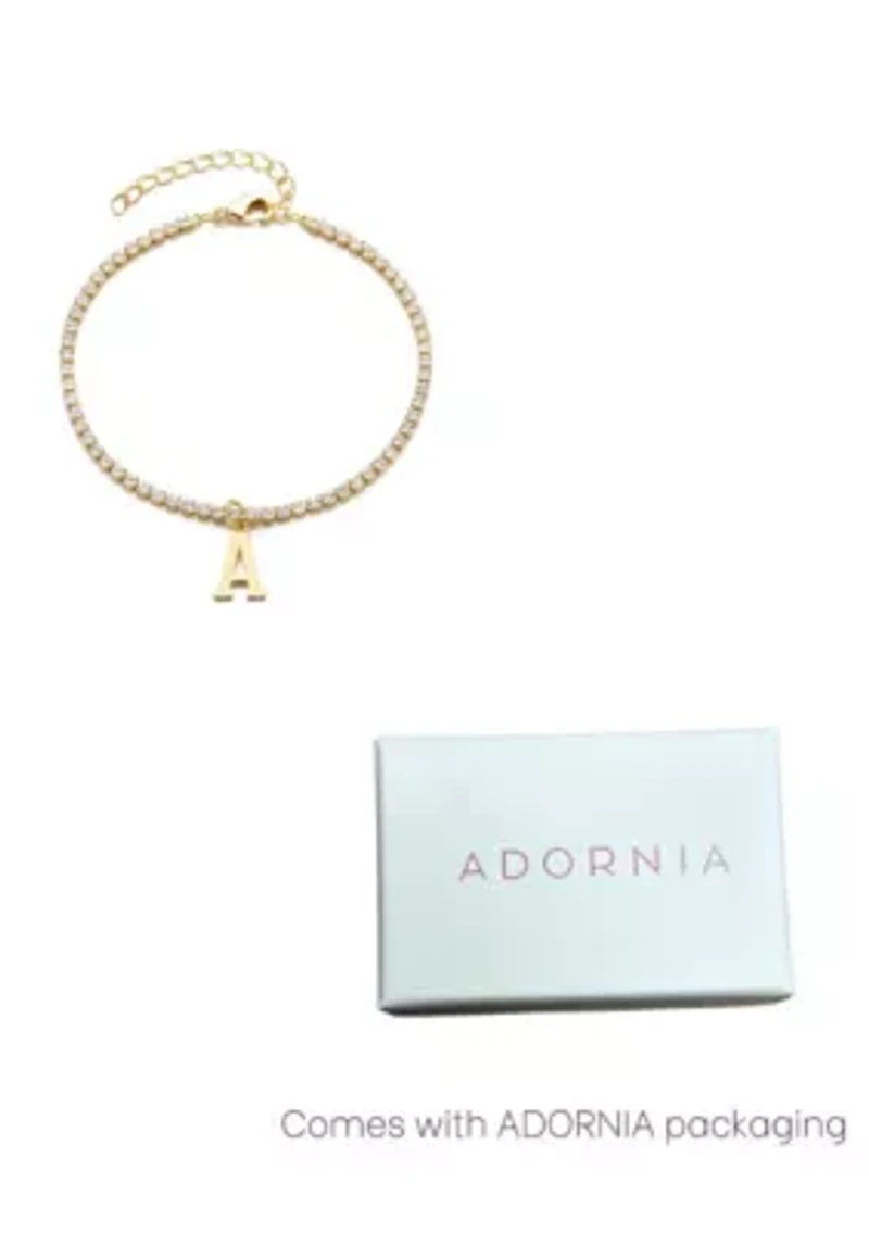 14k Gold Plated Tennis Bracelet with Initial Charm